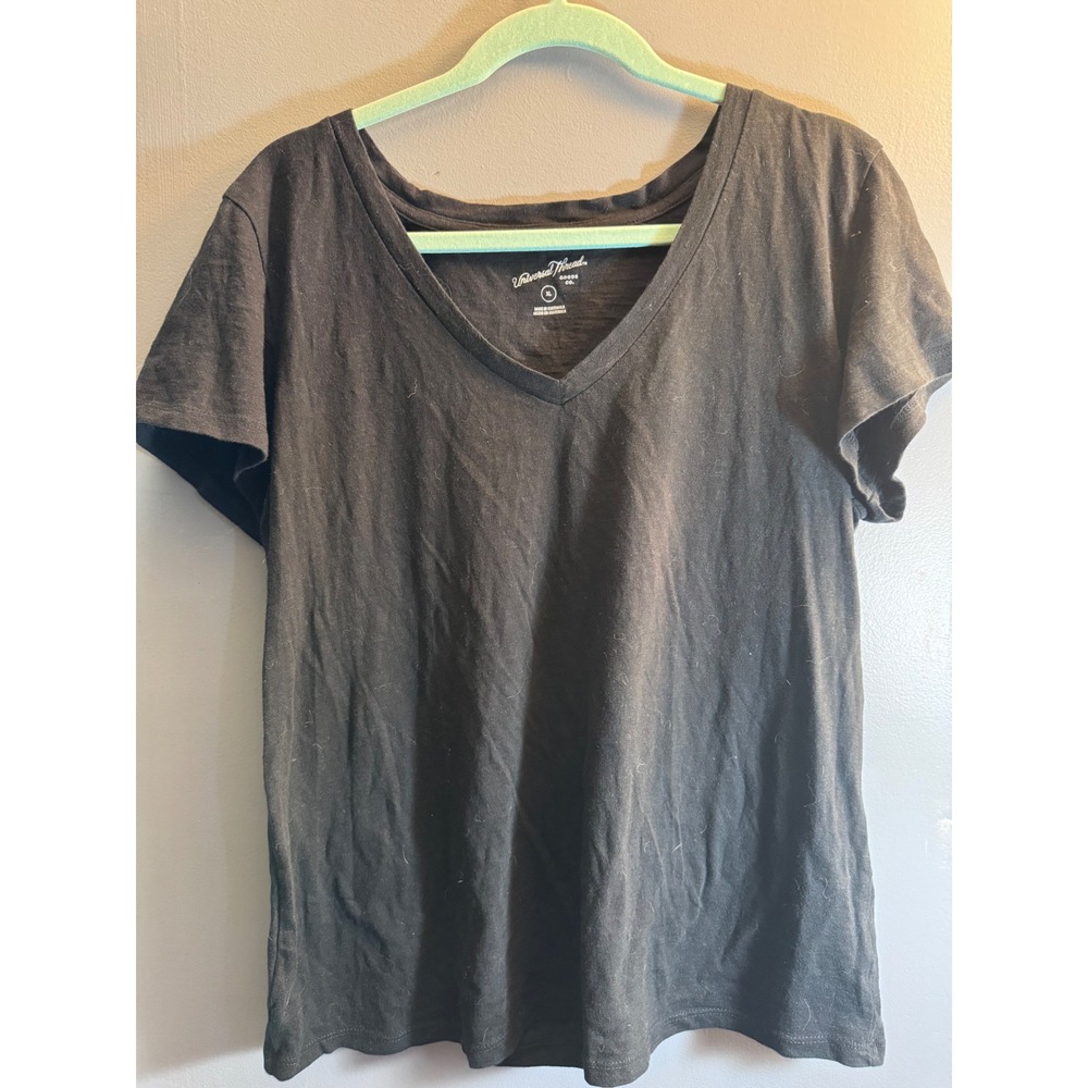 Universal Thread Womens Black V-Neck Short Sleeve 100% Cotton Tee Shirt XL